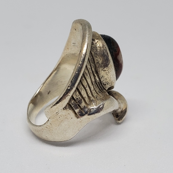 SOLD Modernist Sterling Silver Multicolor Agate Ring - Picture 3 of 11